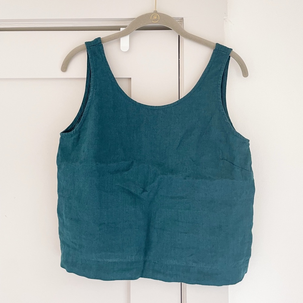 Love And Confuse handmade 100% linen tank in a dark teal color